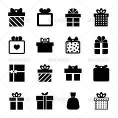 black and white gift boxes icons