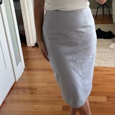 Very Soft Lined Size Xs New With Tags Gray Lined Pencil Skirt Bottoms, Fitted Gray Casual Skirt, Casual Gray Pencil Skirt, Fitted Blue Pencil Skirt With Pockets, Fitted Gray Skirt With Pockets, Gray Fitted Skirt With Pockets, Light Blue Fitted Lined Skirt, Fitted Linen Knee-length Bottoms, Fitted Knee-length Linen Bottoms