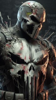 an image of a man in armor with paint splattered all over his face