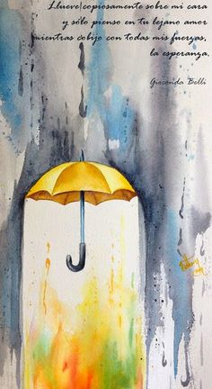 a painting of an umbrella in the rain