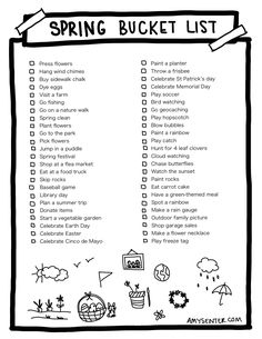 the spring bucket list is shown in this black and white version, with an arrow pointing to