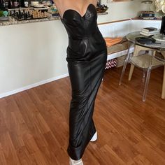 Strapless Black Albina Dyla Dress. Tailored For Someone Who’s 5’2. Corset Dress, Ties In The Back. Albina Dyla Dresses, Albina Dyla, Leather Corset Dress, Leather Corset, Leather Dress, Dresses Strapless, Corset Dress, Black Tie, Gowns Dresses