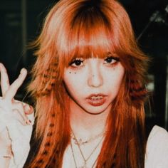 Orange Hair With Raccoon Tail, Hair That Looks Like Fire, Long Female Hairstyles, Short At Front Long At Back Hair, Orange Scene Hair, Scene Hair Reference, Ginger Scene Hair