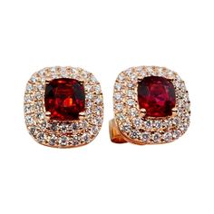 Please check out the HD video. Here is a pair of glowing vivid red spinel stud earrings. The earrings are set in 18k rose gold and diamonds. Two vivid red spinels total 1.47cts. There are 0.55Cts of round brilliant full cut diamonds in this double halo setting. The Spinels are translucent. The color saturation is full and unforgettable. We kept the backs open so you can enjoy the true colors of these spinels. Earrings are full of life and pleasing to the eyes. We cherry picked the best of the be Luxury Red Brilliant Cut Earrings, Luxury Red Ruby Earrings, Luxury Red Earrings For Formal Occasions, Red Brilliant Cut Cubic Zirconia Earrings, Luxury Red Gemstone Earrings, Red Brilliant Cut Fine Jewelry Earrings, Dazzling Red Jewelry With Halo Design, Red Halo Design Earrings For Formal Occasions, Red Halo Earrings For Formal Occasions