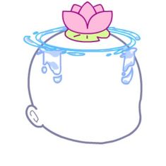 a drawing of a pot with a pink flower in it's center and water droplets on the bottom