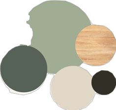 an assortment of different shades of paint on a white background, including green and brown