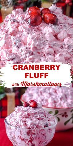 cranberry fluff with marmallows in a bowl on a table