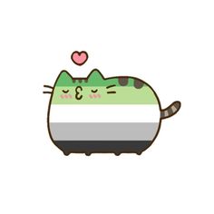 a green and white cat with a pink heart on its head, sitting in the shape of an american flag