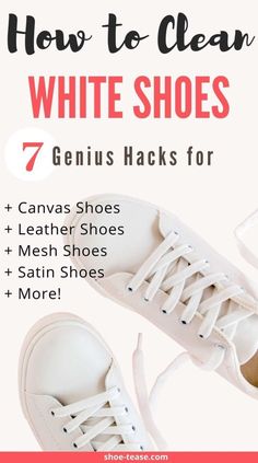 Looking for quick & effective methods on how to clean white shoes or make shoes white again? Get all tips, specific to shoe material on shoe-tease.com! Clean White Shoes, How To Clean White Shoes, Shoe Hacks, Make Shoes, Cat Hacks, Shoes Hack, Satin Shoes, Mesh Shoes, How To Make Shoes