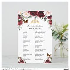 a table plan with flowers and butterflies on it