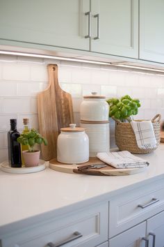 the kitchen counter is clean and ready to be used as a cooking utensil