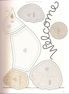 an open book with paper cut outs and sewing instructions on the front, in gold foil