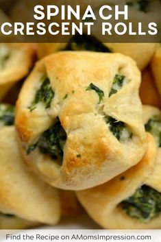 spinach crescent rolls on a plate with text overlay