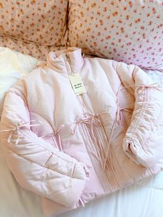 my mum made it bow puffer jacket in pink!🩷 #puffer #winter #winteroutfit #pinkoutfit #coquette #bows My Mum Made It Outfits, Coquette Puffer Jacket, My Mum Made It Puffer Jacket, Bow Puffer Jacket, My Mum Made It Aesthetic, Cute Jackets Aesthetic, My Mum Made It Bag, Winter Pink Outfit