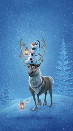 the movie poster for disney's frozen adventure, starring characters as reindeers and snowmen