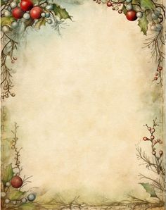 an old paper with holly and berries on it