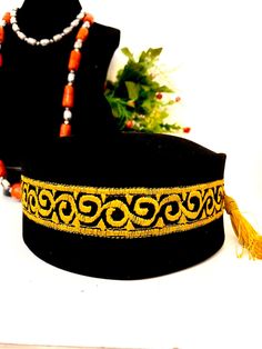 Neatly designed with fine embroidery thread.Made to last forever Elegant Embroidered Adjustable Hat, Handmade Formal Hats, Handmade Adjustable Formal Hats, Embroidered Gold Cap Hat, Traditional Adjustable Hat For Formal Occasions, Gold Embroidered Cap, Gold Embroidered Cap Hat, Handmade Elegant Hat As Gift, Elegant Handmade Hat As A Gift