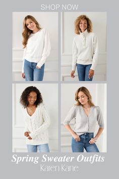 Spring Sweater and Jean Outfits Sweater And Jeans Outfit, Jean Outfit, Chic Sweater, Classic Cardigan, Chic Sweaters