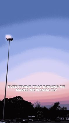 a street light with the words everything that drowns me makes me wanna fly above it