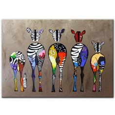 a group of giraffes painted in different colors on a white background with the words basite above them