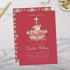 Christmas Little Deer Baptism Christening Cross Foil Invitation Foil Invitations, Digital Invitations, Poinsettia, Never Forget, Invitation Design, Christening