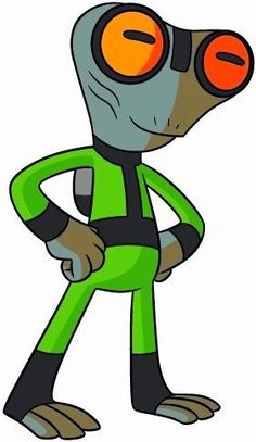 a cartoon character wearing a gas mask and holding his hands behind his back while looking into the distance