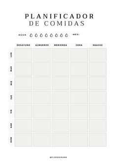 a printable planner with the words planificador de comidas