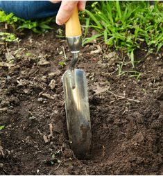 someone is digging in the dirt with a garden fork and trowel to dig for food