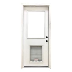 a white door with a small window on the side