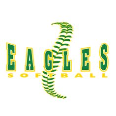 the eagle's softball logo is shown in green and yellow letters on a white background