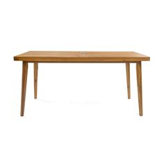 a wooden table with two legs and a long rectangular top, against a white background