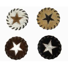 four different types of leather buttons with stars on them