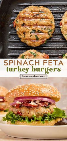 spinach feta turkey burgers on a grill