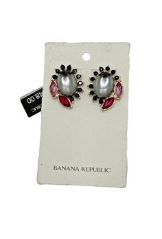 New BANANA REPUBLIC Rhinestone Earrings Silver Pink Black Gold Tone Pierced 3/4"