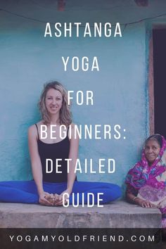 yoga for beginners detailed guide with two women sitting in front of a blue wall