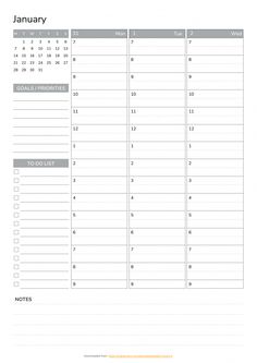 the printable calendar for january is shown in grey and white, with notes on each side