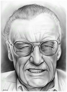 a pencil drawing of an older man wearing glasses