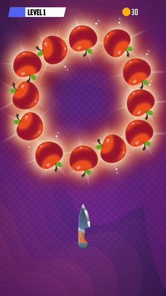 an image of a game with tomatoes on the screen and lights coming from behind it