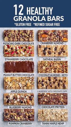 the 12 healthy granola bars recipe is shown