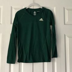 Long Sleeve Adidas Workout Long Sleeve Shirt! Basically Brand New. Size Xs Adidas Sporty V-neck Tops, Adidas Green Sports T-shirt, Adidas Green T-shirt For Sports, Green Sporty Long Sleeve Top, Adidas Long Sleeve Sports T-shirt, Casual Green Adidas Tops, Casual Long Sleeve Sports Shirt, Adidas Long Sleeve Sports Top, Adidas Cotton Long Sleeve Top