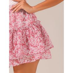 You're ready for a fab and stylish season with this ruffle mini skirt. Pair it with your favorite tops and heels for a chic look. Flutter through your day in this fabulously feminine ruffled mini skirt. Nothing offers a charming appeal like the ruffle-layer skirt. Complete your cute style in this floral ruffle mini skirt. A nice choice for a Valentine's Day outfit. Cute Mini Length Skort For Day Out, Cute Mini Skort For Day Out, Cute Ruffled Summer Skirt, Cute Ruffled Skirt For Summer, Cute Summer Skirt With Ruffles, Chic Mini Skirt With Floral Print, Chic Maxi Skirt With Ruffle Hem, Chic Skirt With Ruffle Hem, Cute Ruffled Mini Skirt For Spring