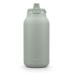 thermos stainless steel water bottle is shown in light green, and has a lid for