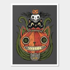 a halloween card with an image of a cat and a pumpkin on the front, which is