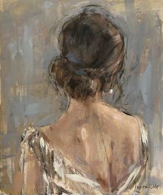 a painting of a woman's back with hair in a bun on her head