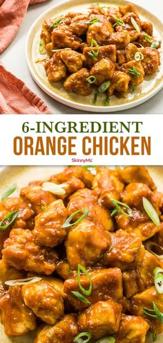 an image of orange chicken on a plate with the title text overlay reads 6 ingredient orange chicken