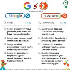 an image of google and duckduckgoo on the same page, with different logos