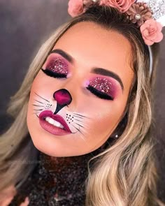 Bunny Makeup Halloween Kids, Pink Cat Makeup Halloween, Pink Bunny Makeup Halloween, Bunny Face Paint For Women, Bunny Makeup Kids, Killer Bunny Makeup, Bunny Make Up Halloween, Bugs Bunny Makeup, Cute Bunny Makeup Halloween