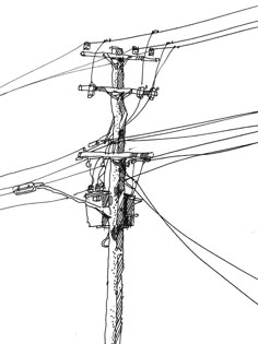 black and white drawing of an electric pole