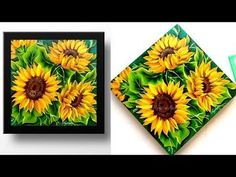 two pictures with sunflowers painted on them