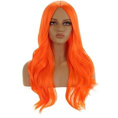 Color: Orange. May be slight difference due to the lighting,camera angles or computer/cell phone monitors. Weight: 320g( 20g)/set; Length: 70cm/28"(5cm/2"). About 22.5 Inches with Adjustable Straps, 2 adjustable straps could help you adjust the wig cap size less or more for about 1-1.5 inches. Can be restyled, made from heat resistant synthetic fiber, you can curl or iron this wig, please keep the heat setting below 150c. What you will get:1*wig, 1* wig cap. Orange Wigs, Orange Wig, Daphne Costume, Long Wavy Wig, Rainbow Wig, Brazilian Hair Wigs, Wigs Long, Camera Angles, Blue Wig